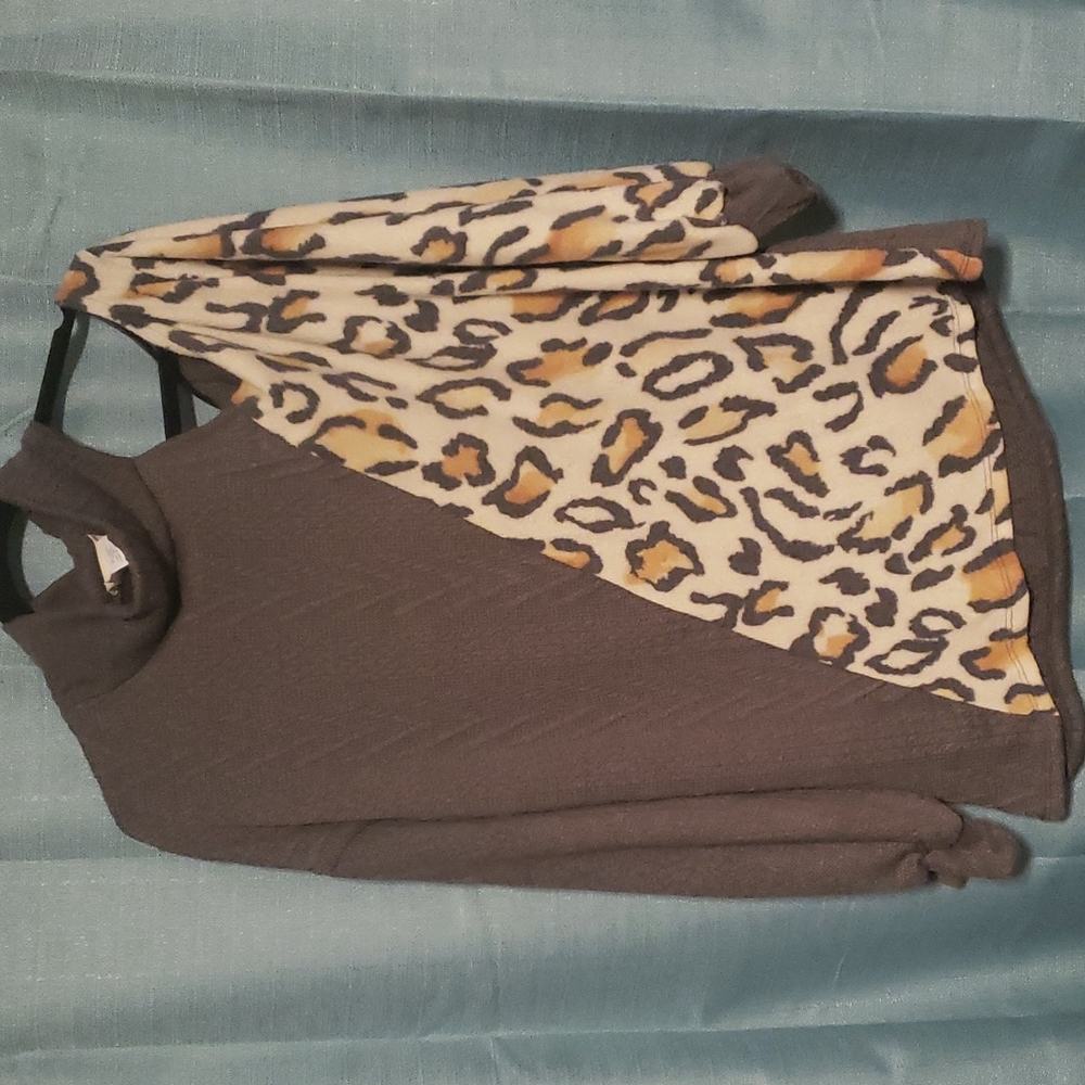 Leopard Cold Shoulder Long Sleeve Top
